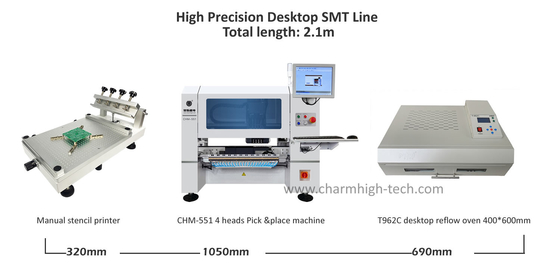 Высокая точность 0201 Настольная линия сборки ПКБ 4 головки CHM-551 SMD Pick and Place Machine Reflow Oven T962C