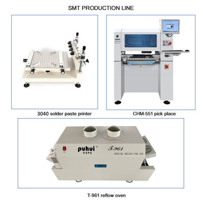 High Precision Small SMT Line with 3040 Printer CHM-551 Mounter T961 Oven